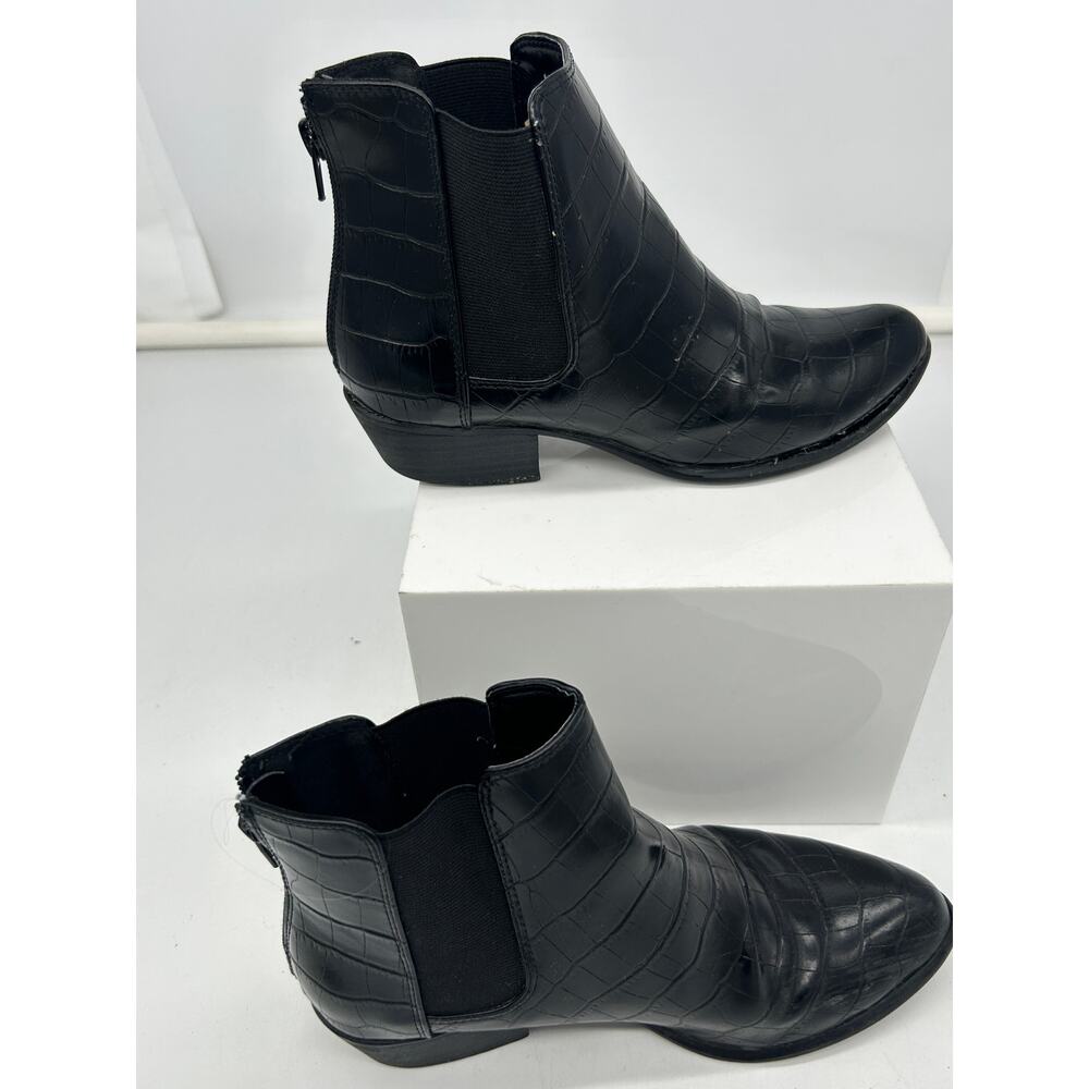 ESPRIT Women's Black Croc Tylee Dressy Block Heel Booties Size 6.5